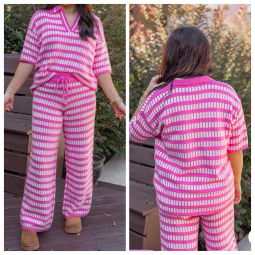 Fantastic Fawn Squares Up Pink & White Knit  Top Size‎ S